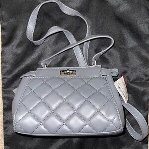 Gray Quilted Crossbody Bag with Adjustable Strap